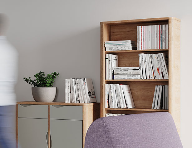 Bookcase in mental health lounge